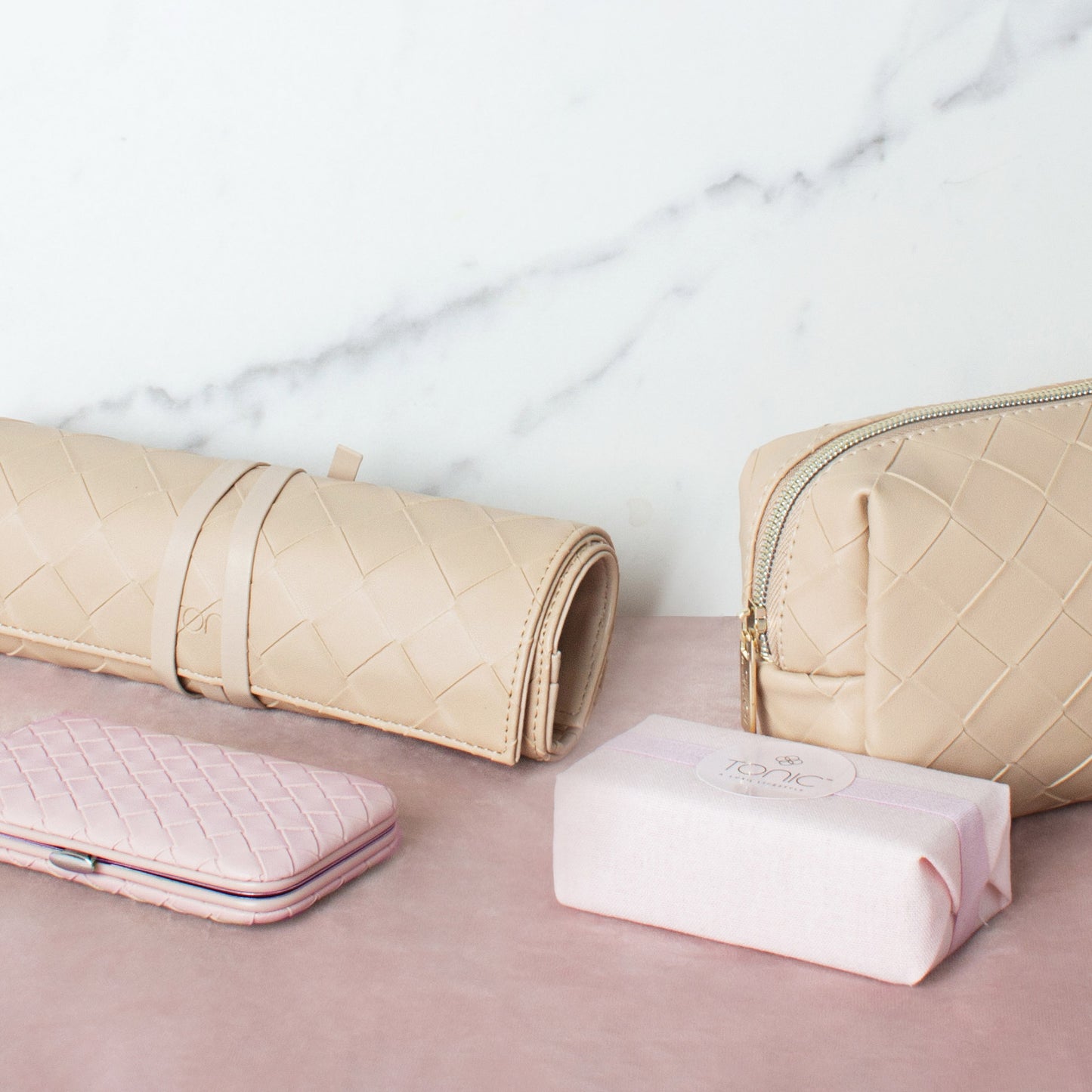 Woven Makeup Brush Roll Sand