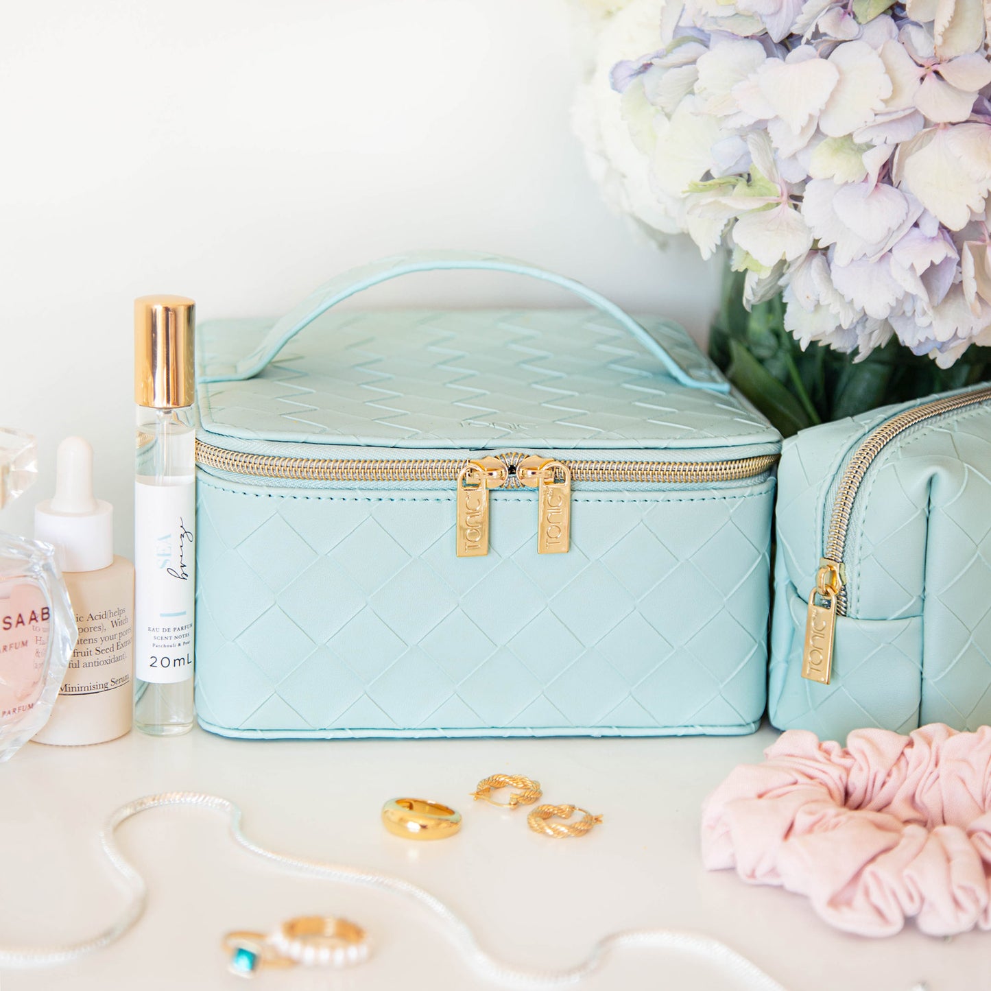 Woven Beauty Bag Small Teal
