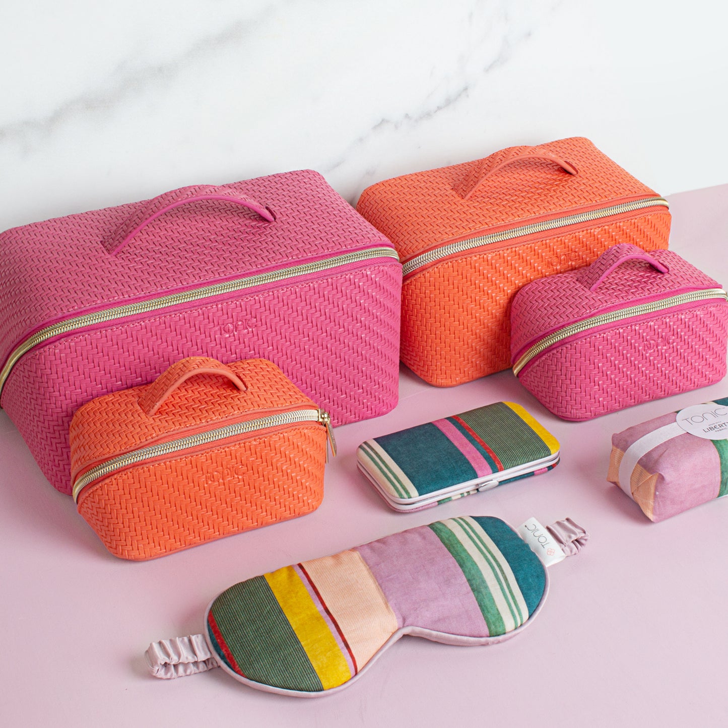 Herringbone Beauty Bag Large Raspberry