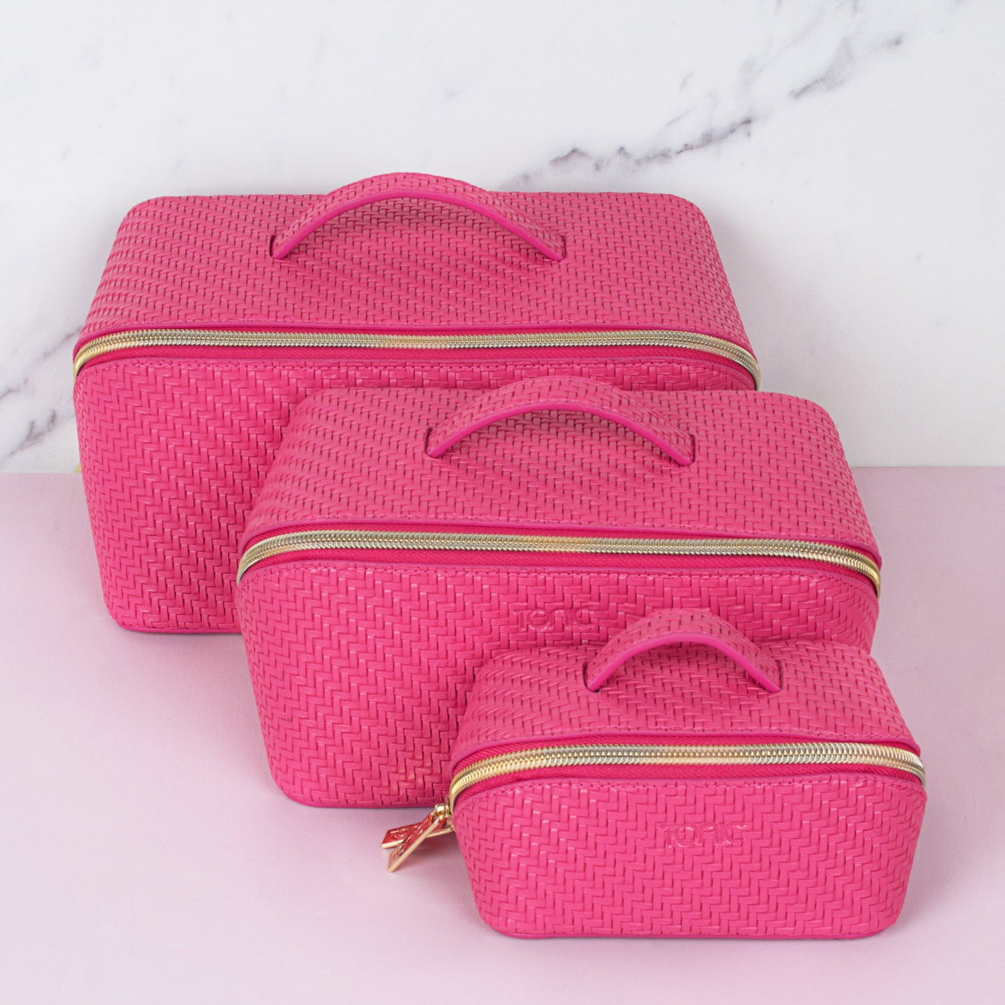 Herringbone Beauty Bag Small Raspberry