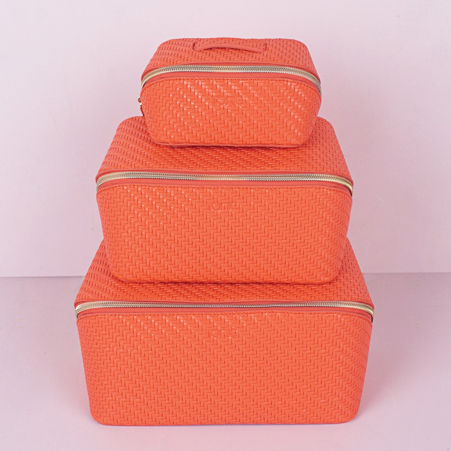 Herringbone Beauty Bag Large Tangerine