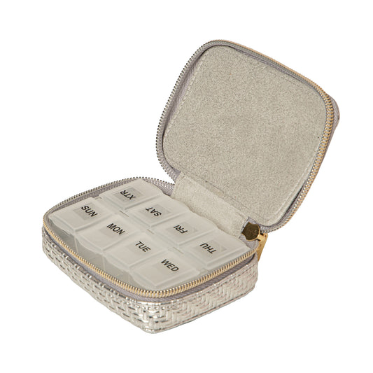 Herringbone Pill Box Silver