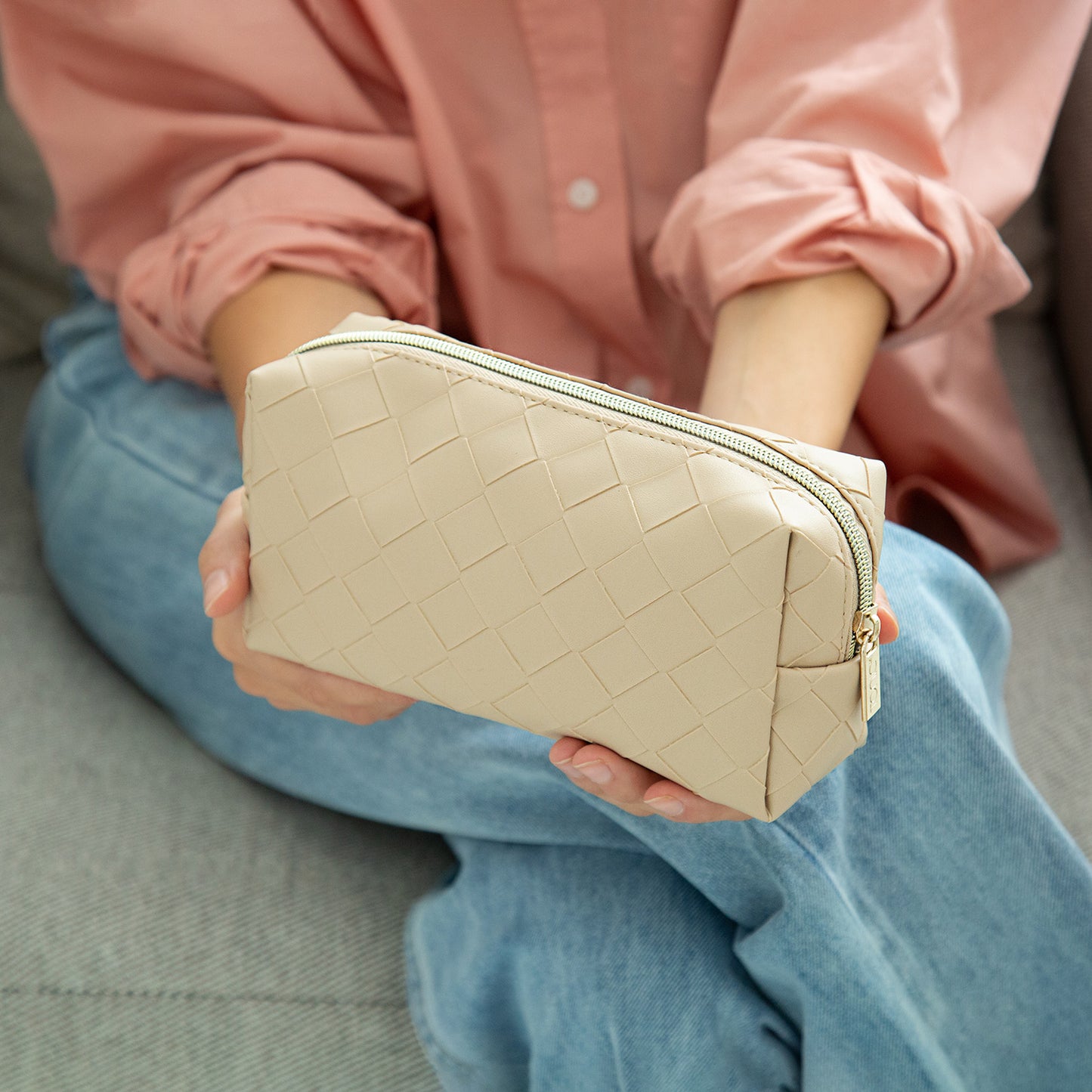 Woven Beauty Bag Small Sand