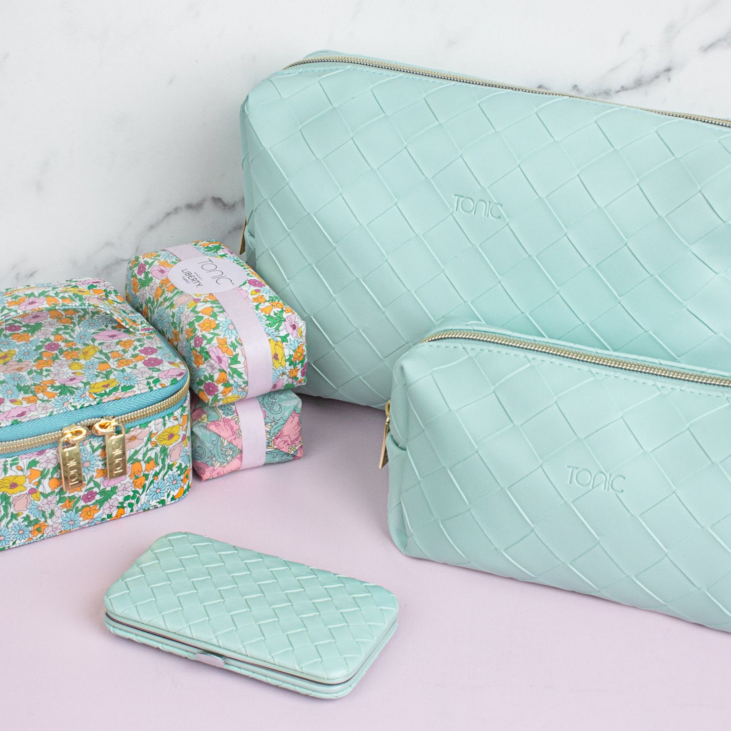 Woven Beauty Bag Large Teal