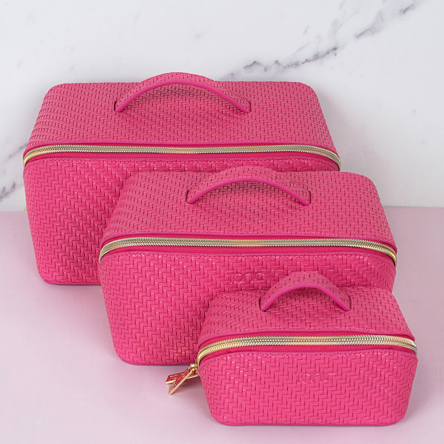 Herringbone Beauty Bag Medium Raspberry